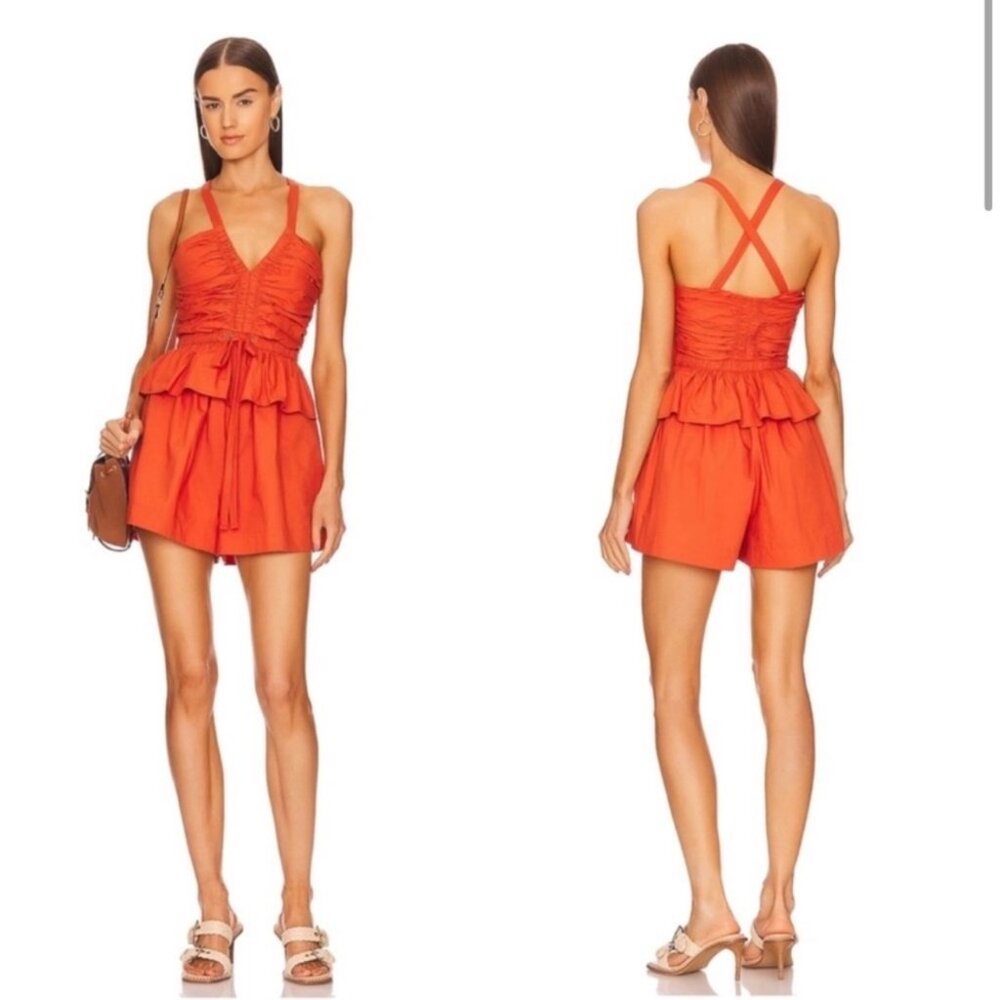 Ulla Johnson Marren Playsuit Romper Orange Women's Size 2 100% Cotton